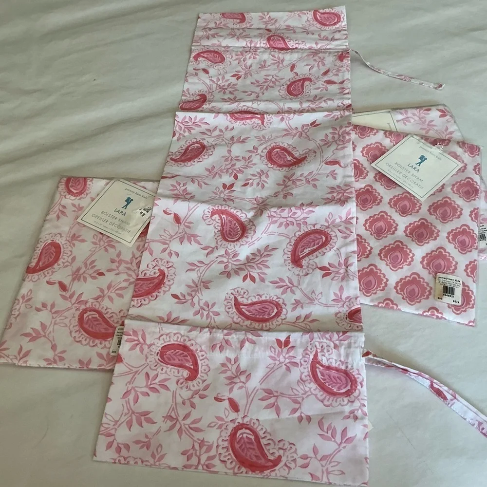 NWT Pottery Barn Kids Lara Paisley Pink Floral Bolster Sham 9.5